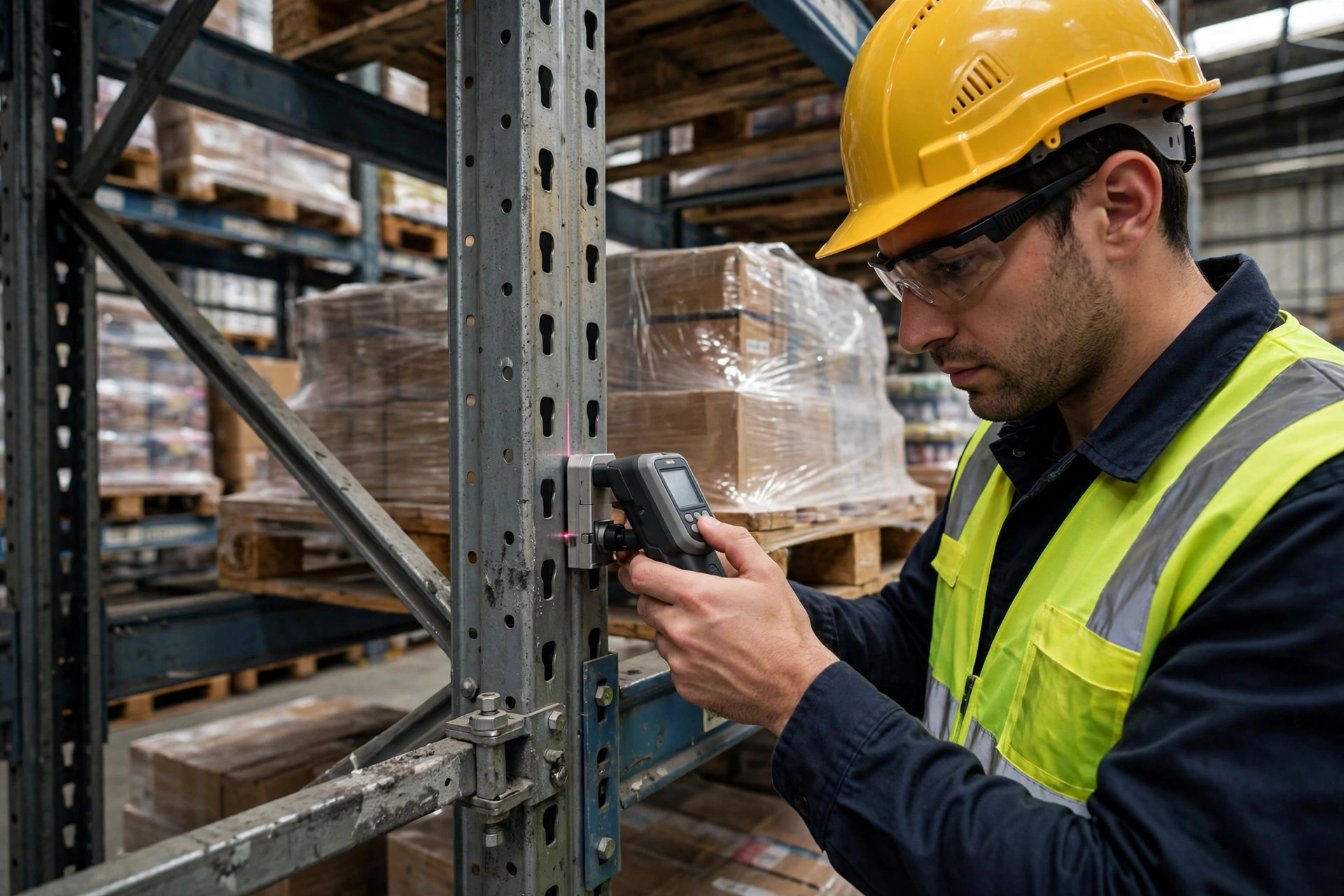 Grúa apiladora operando en un pasillo ASRS