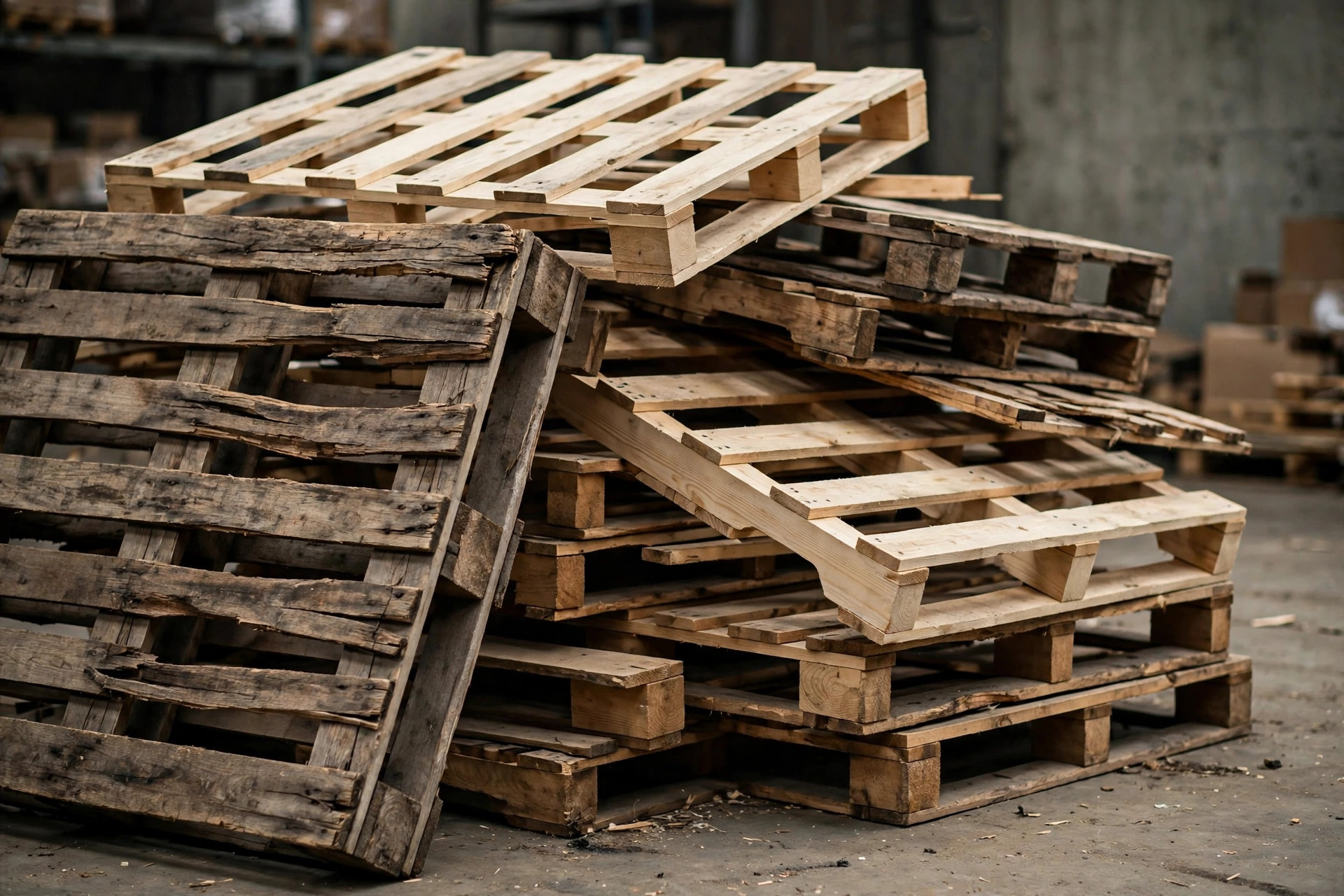 Pile de palettes en bois aux dimensions visiblement irrégulières