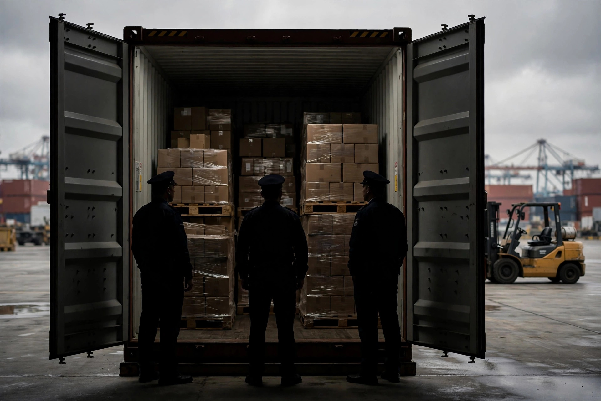 Un auditor de aduanas revisando los archivos de cumplimiento de un importador en la oficina de la empresa