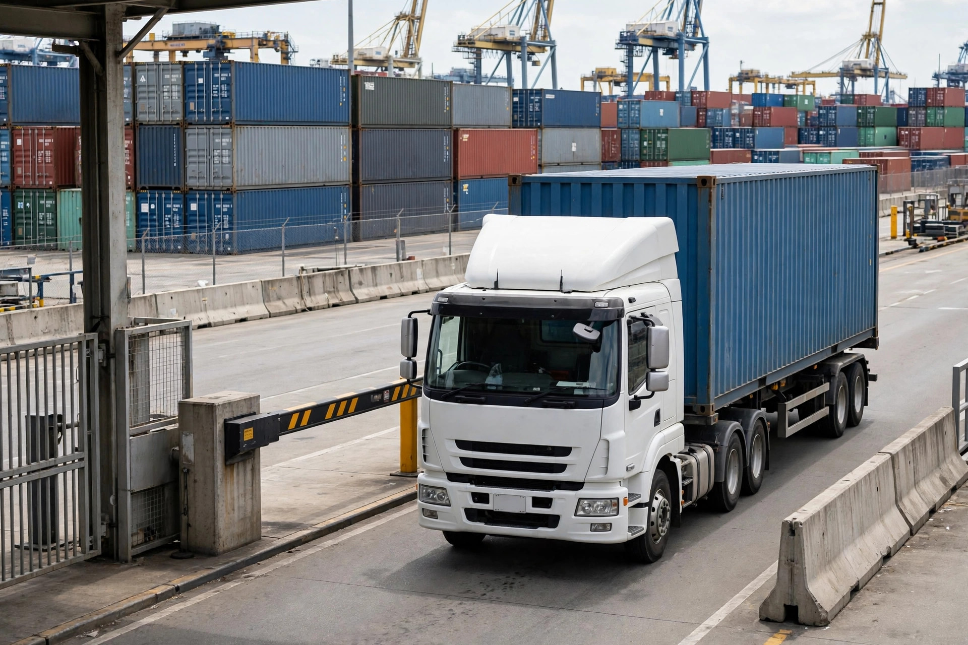 Camión de drayage de contenedores en una terminal marítima