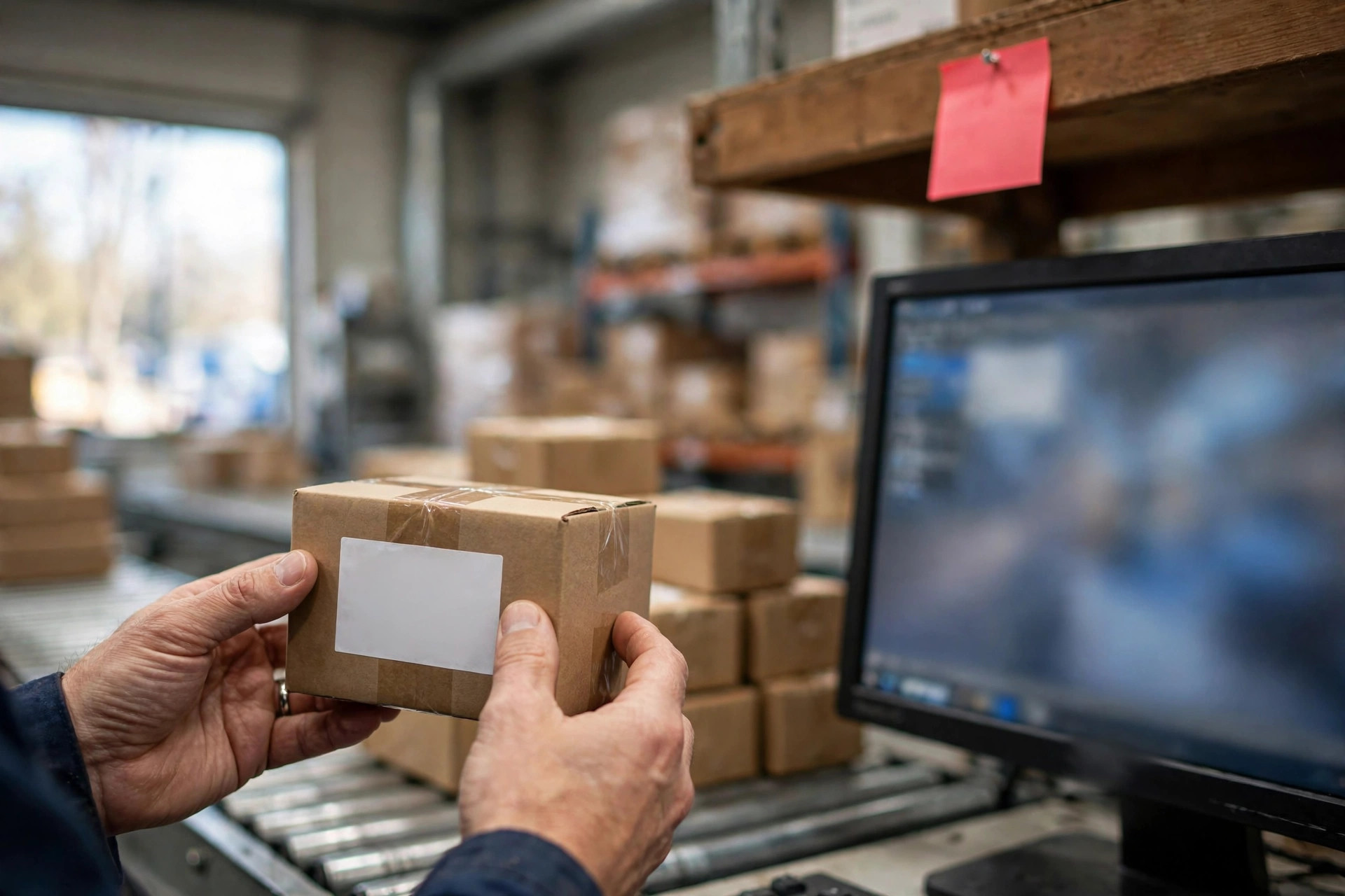 Checking parcels at the packing station