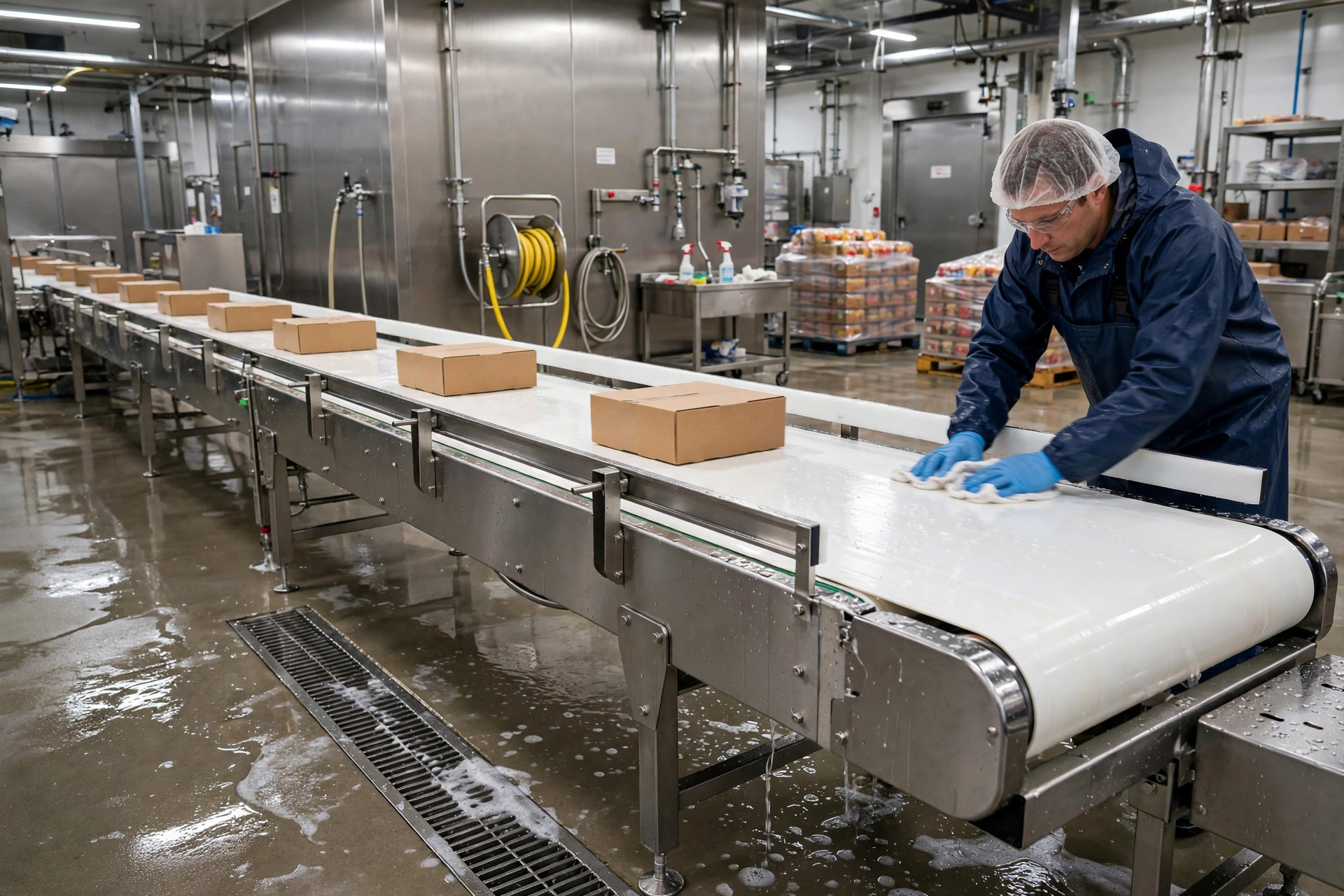 Correias transportadoras de grau alimentar no armazém: guia prático de material, higienização e conformidade