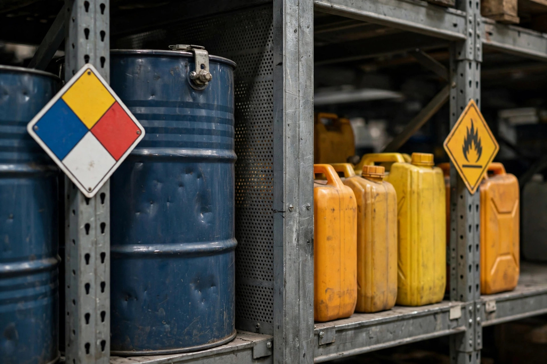 Pastilles de chlore et inflammables stockés dans des emplacements séparés de l'entrepôt de matières dangereuses