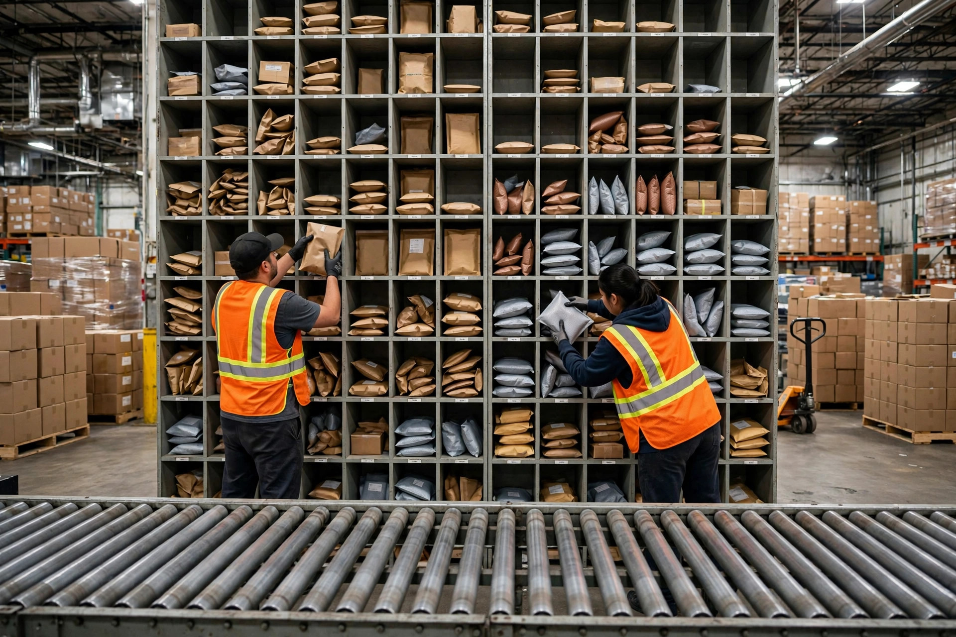 Peak season warehouse fully stocked before the sales event