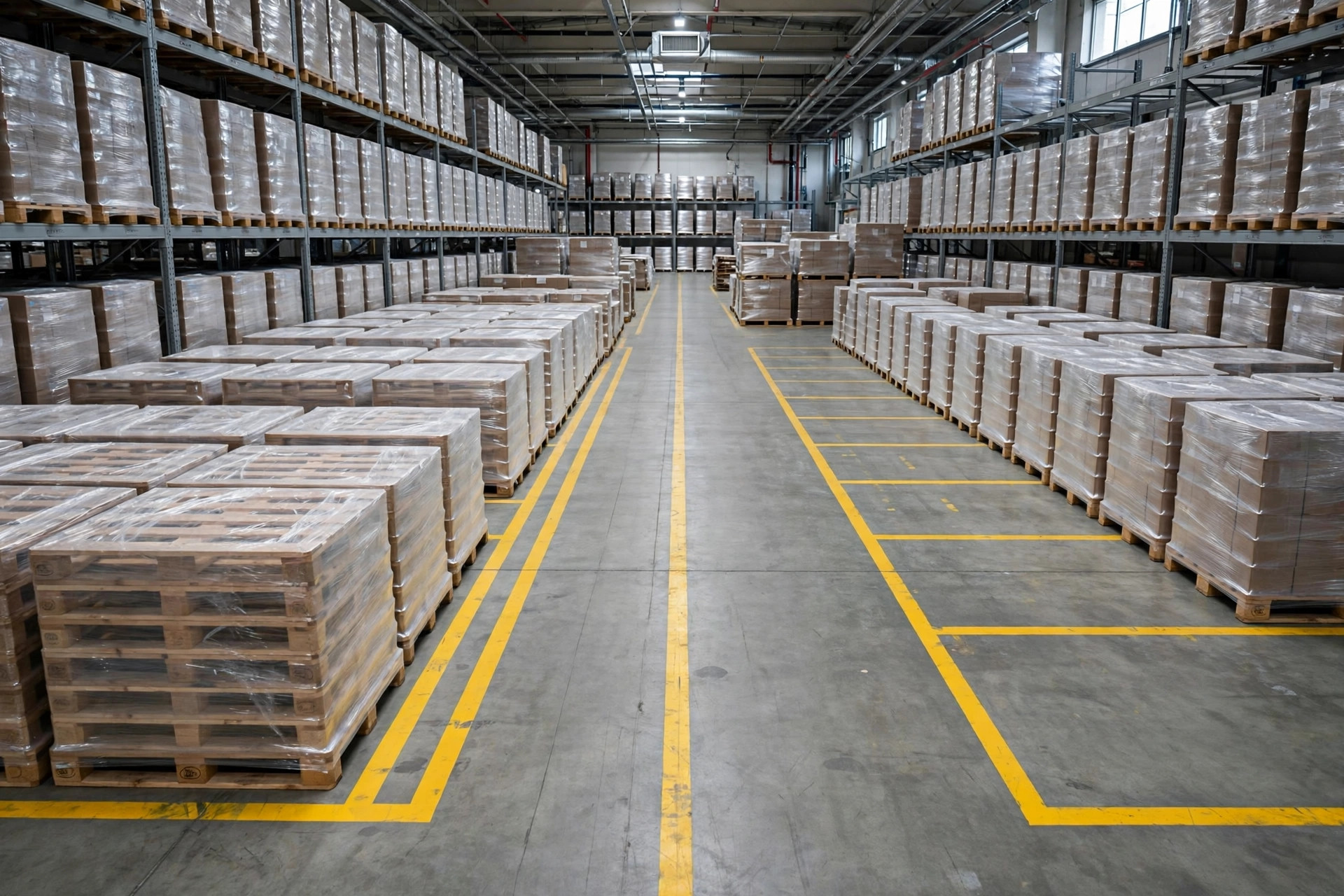 Una zona dedicada de devoluciones en el almacén con estanterías ordenadas de artículos a la espera de inspección de calidad