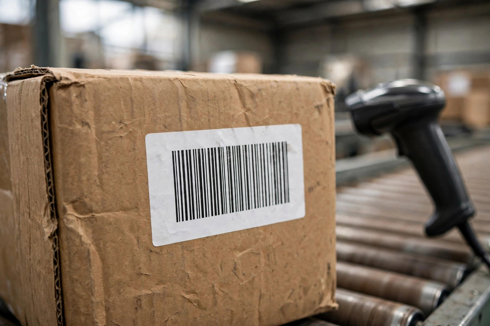 Primer plano de la etiqueta de código de barras de un paquete