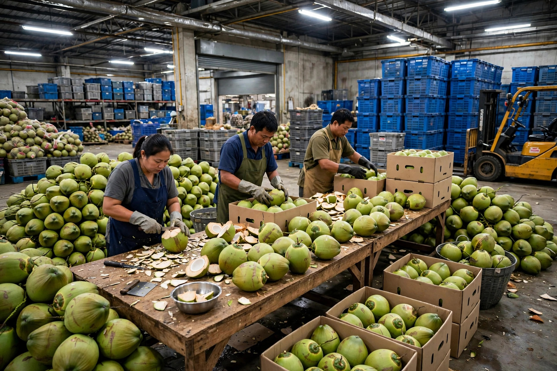 泰国椰子出口仓储账:从拉差汶里加工厂到冷藏柜,青椰的保鲜账