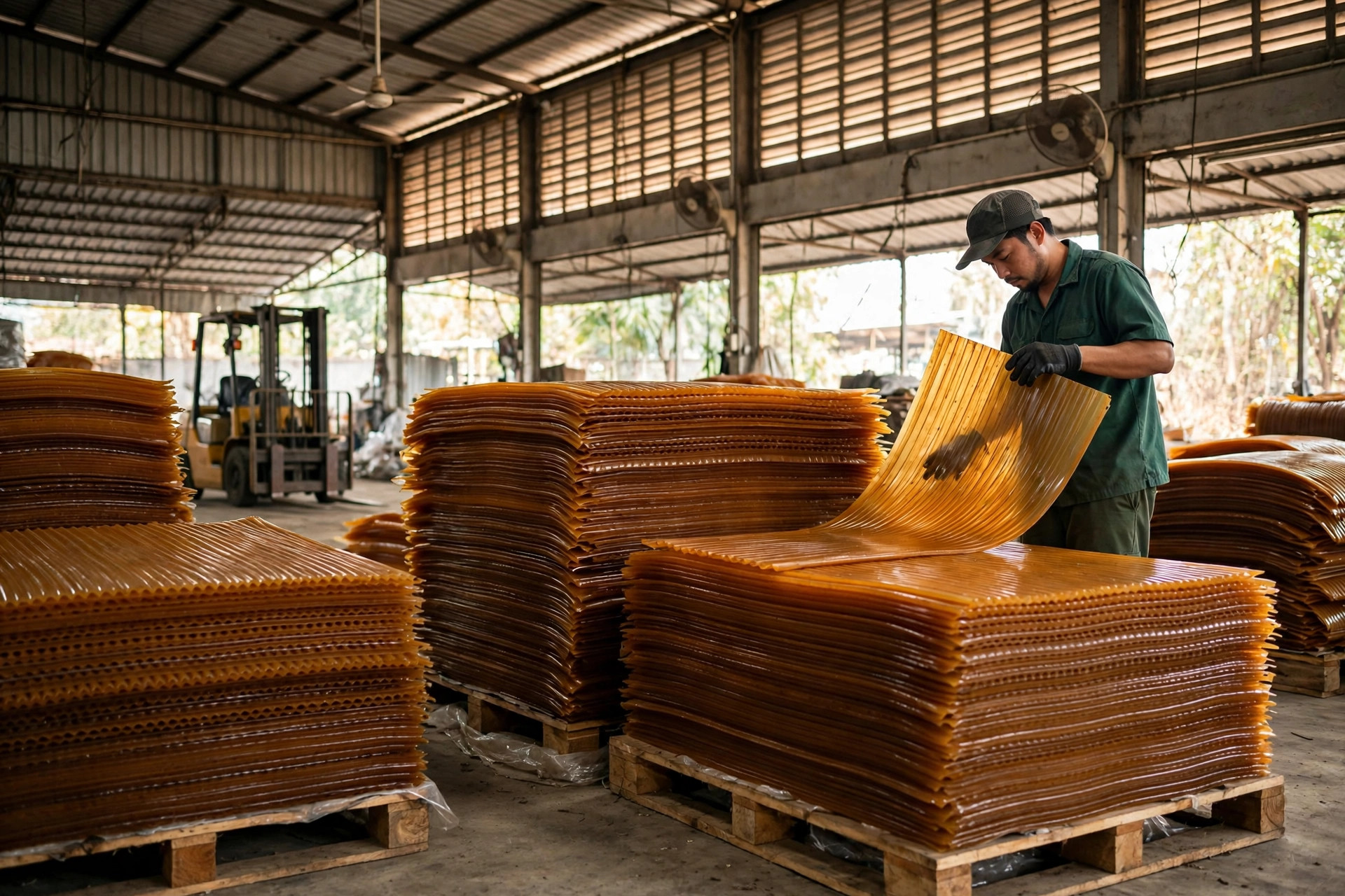 Thailand Rubber Export Warehouse: From Plantation Ribbed Smoked Sheets to Containers, Sticking, Mold and Grades