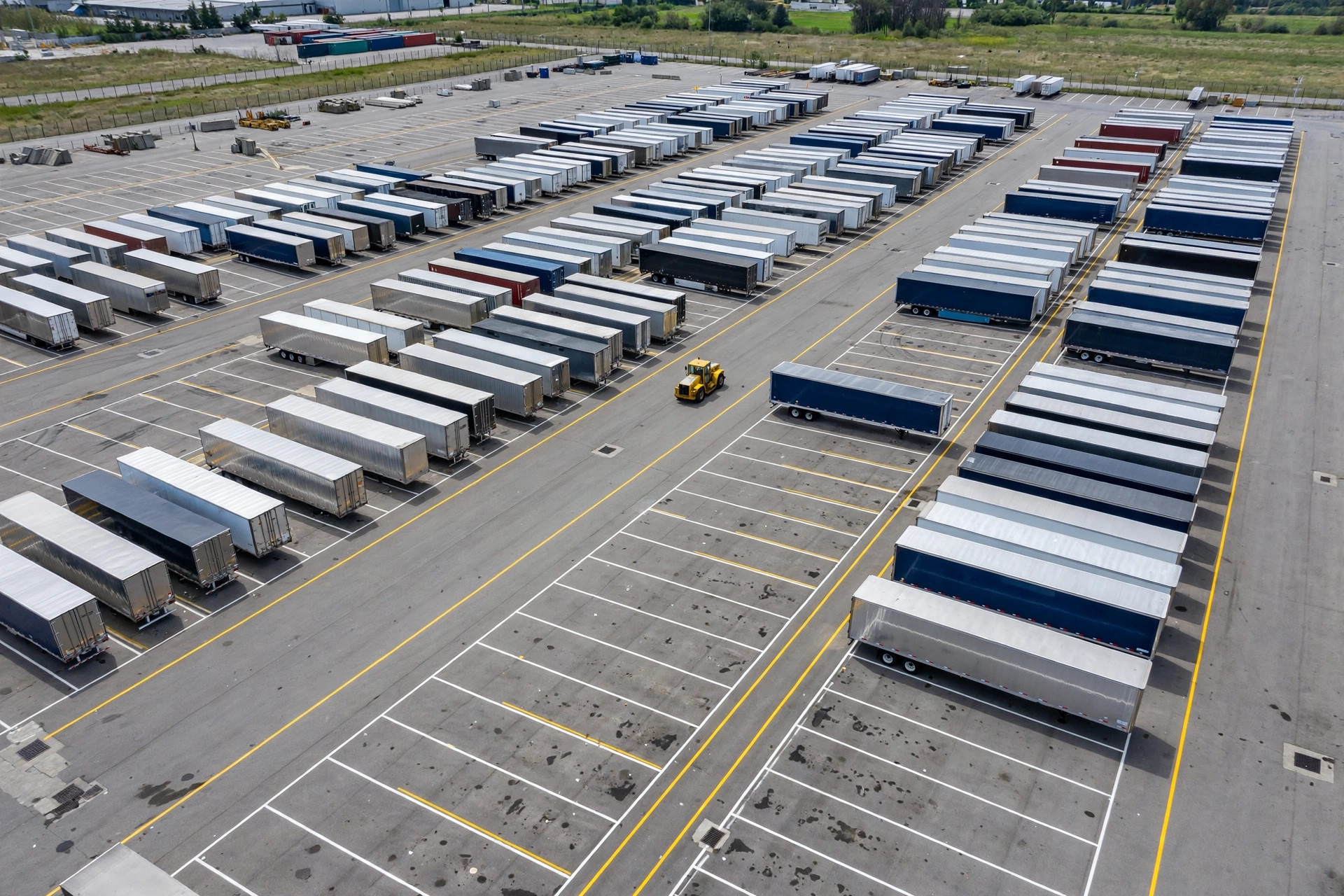 Trailer parking stalls in a distribution yard