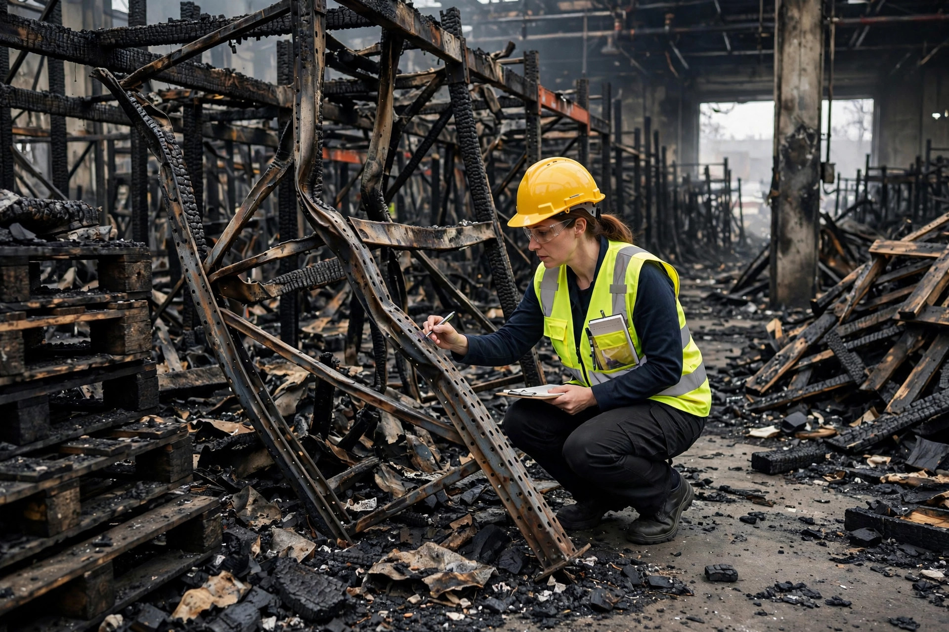 Évaluation des dégâts de l'entrepôt après l'incendie