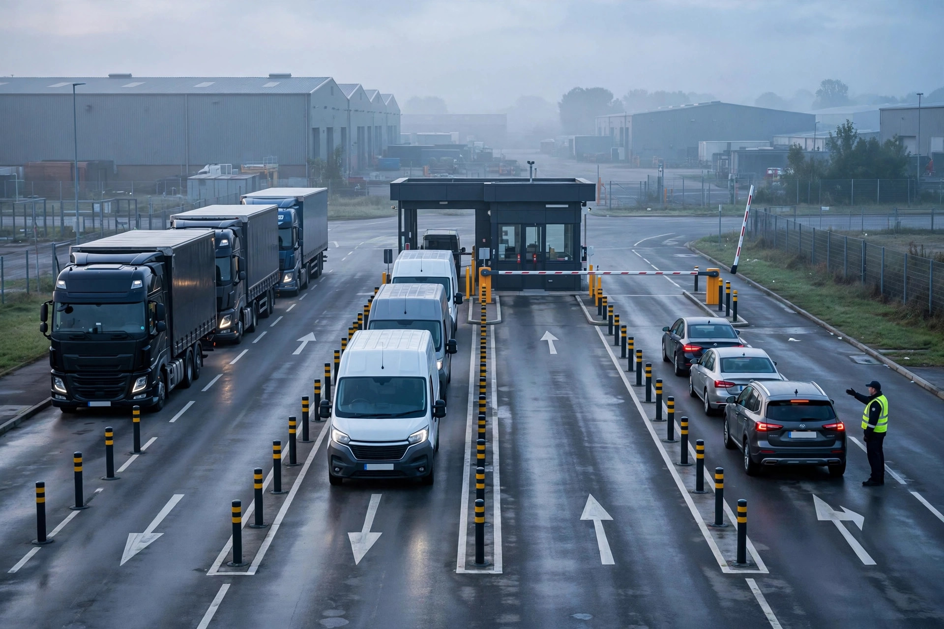 Tráfico en el acceso del almacén: por qué los camiones, los coches de los empleados y las furgonetas de mensajería necesitan sus propios carriles