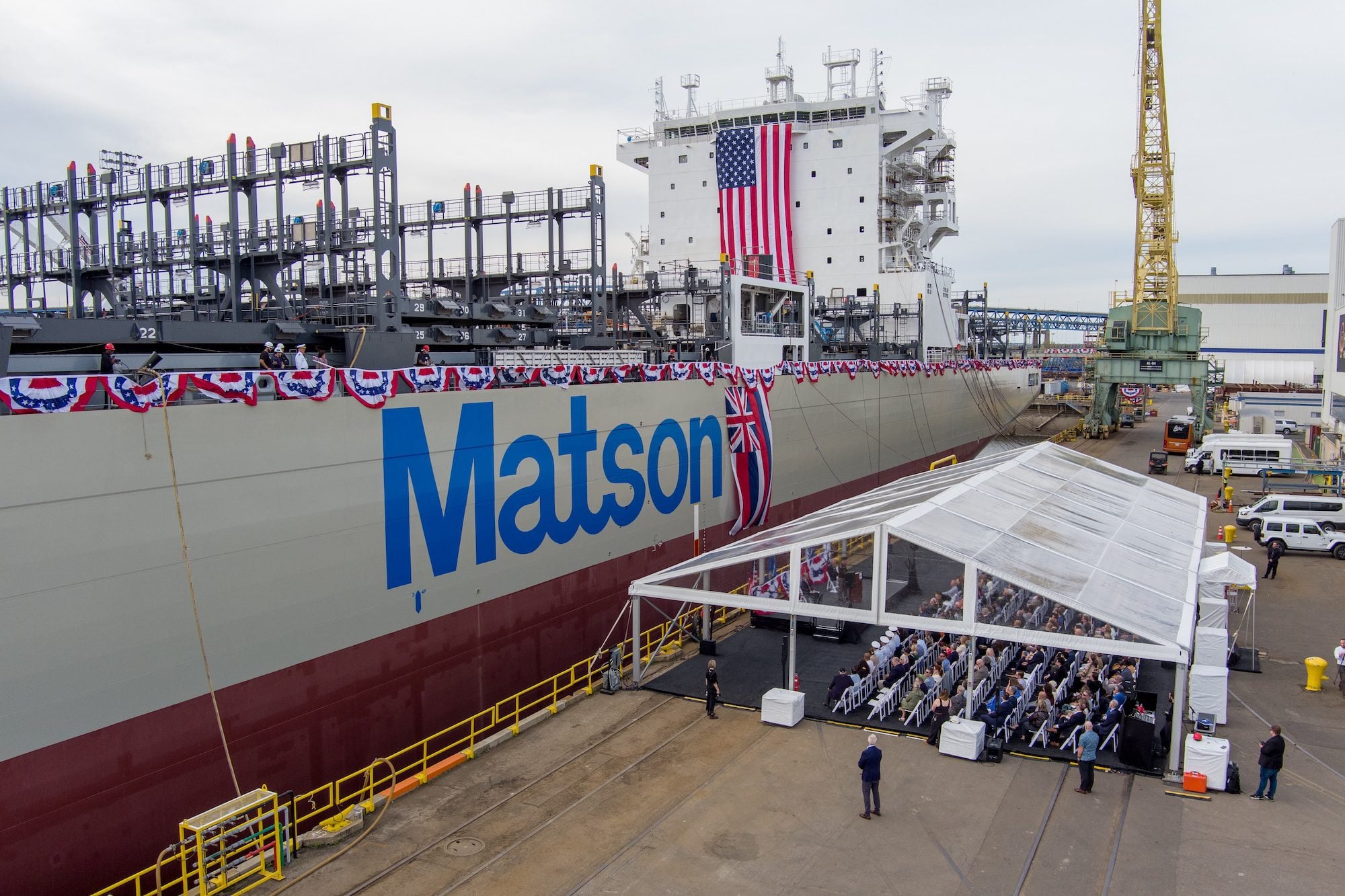 Matson Christens First Aloha Class Containership at Hanwha Philly Shipyard