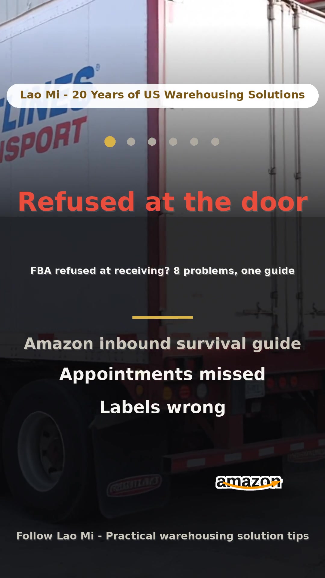 Your freight arrives at the Amazon warehouse and gets refused at the door — freight money wasted, rankings sliding. The eight most common FBA inbound problems: appointments, labels, barcodes, expiry dates, packaging, weight limits, fees and stranded inventory.  #warehouse #FBA #amazon #supplychain #logistics